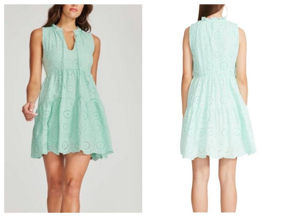 BB Dakota by Steve Madden Green Eyelet Fit & Flare Mini Dress